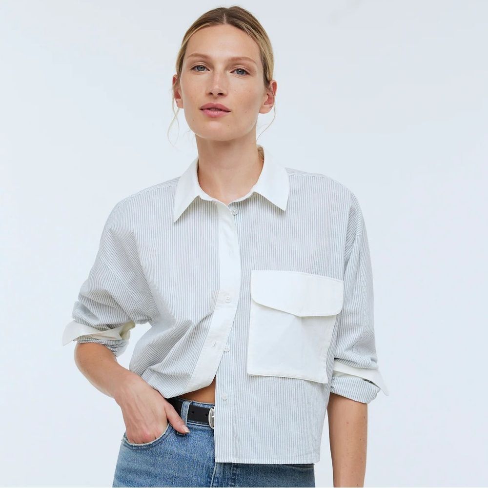 Madewell NWT Crop Button-Up Shirt Size XS in Poplin in Lagoon